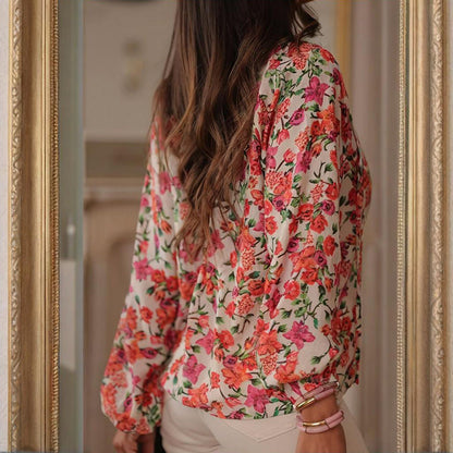 Boho Floral V-Neck Drawstring Blouse FitiqueFit