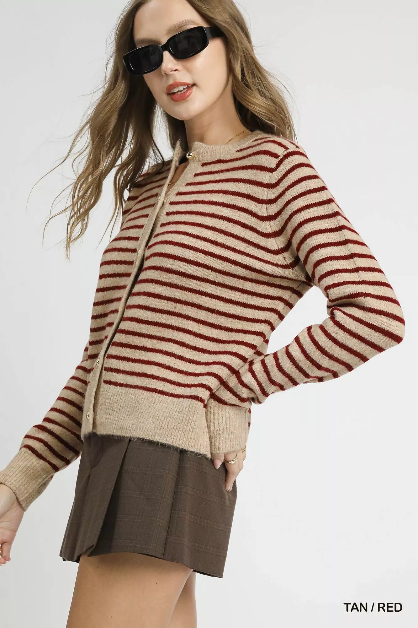 Umgee Striped Button-Up Knit Cardigan West2East Surf