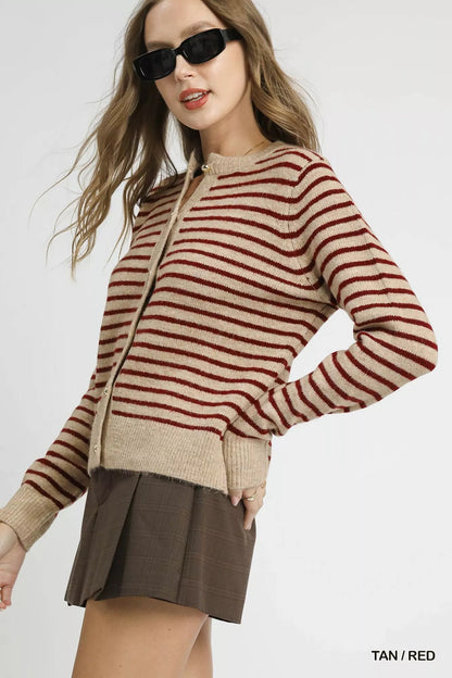 Umgee Striped Button-Up Knit Cardigan West2East Surf