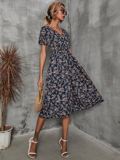 V-Neck Floral Print A-Line Satin Maxi Dress | 8 Colors FitiqueFit