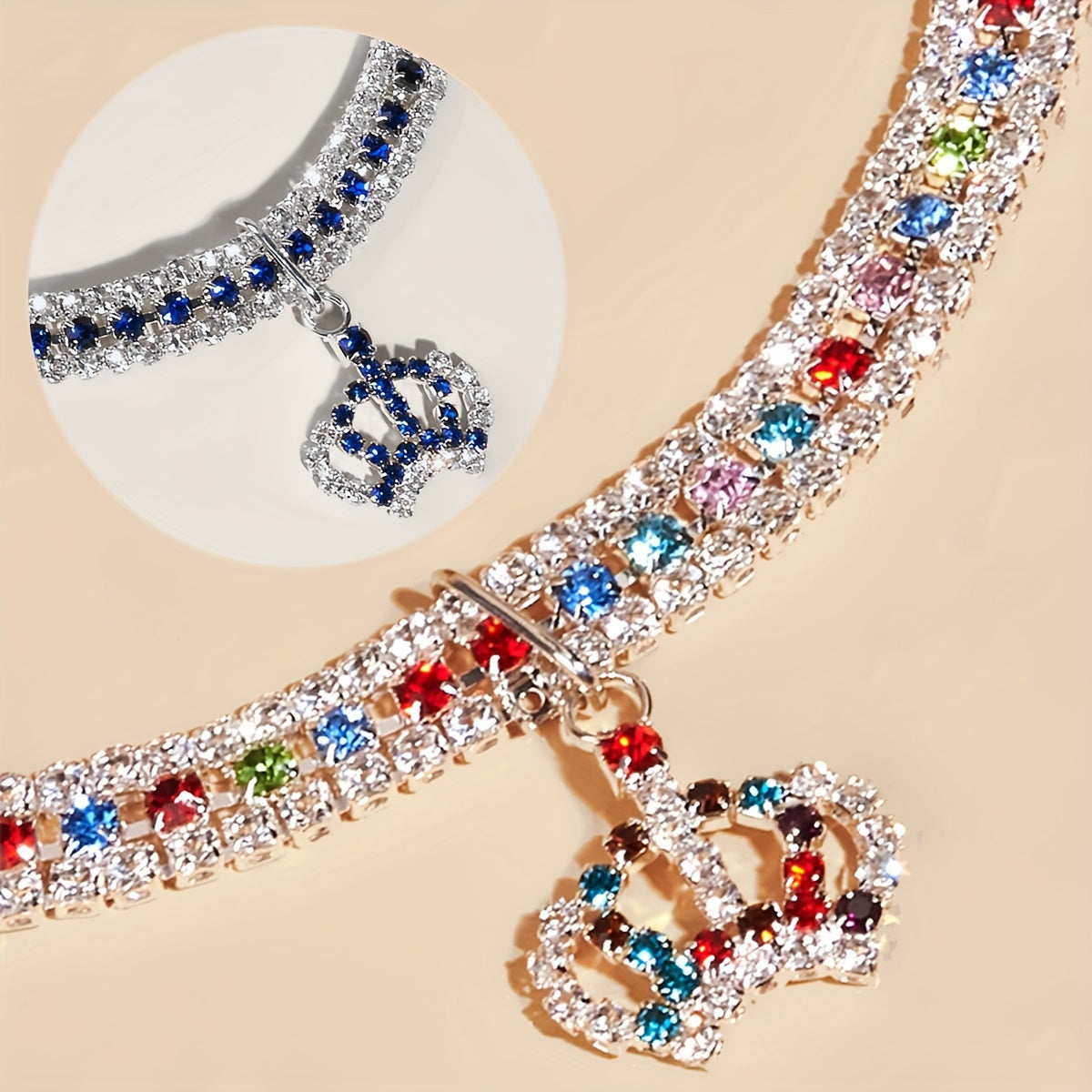 Elegant Pet Rhinestone Crown Pendant Necklace - Sparkling Multicolor Gemstone Accessory for Cats & Dogs, Random Color Selection NovaCart
