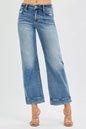 RISEN Full Size Mid Rise Crop Straight Jeans with Taylor Cuffed Plus Size West2East Surf