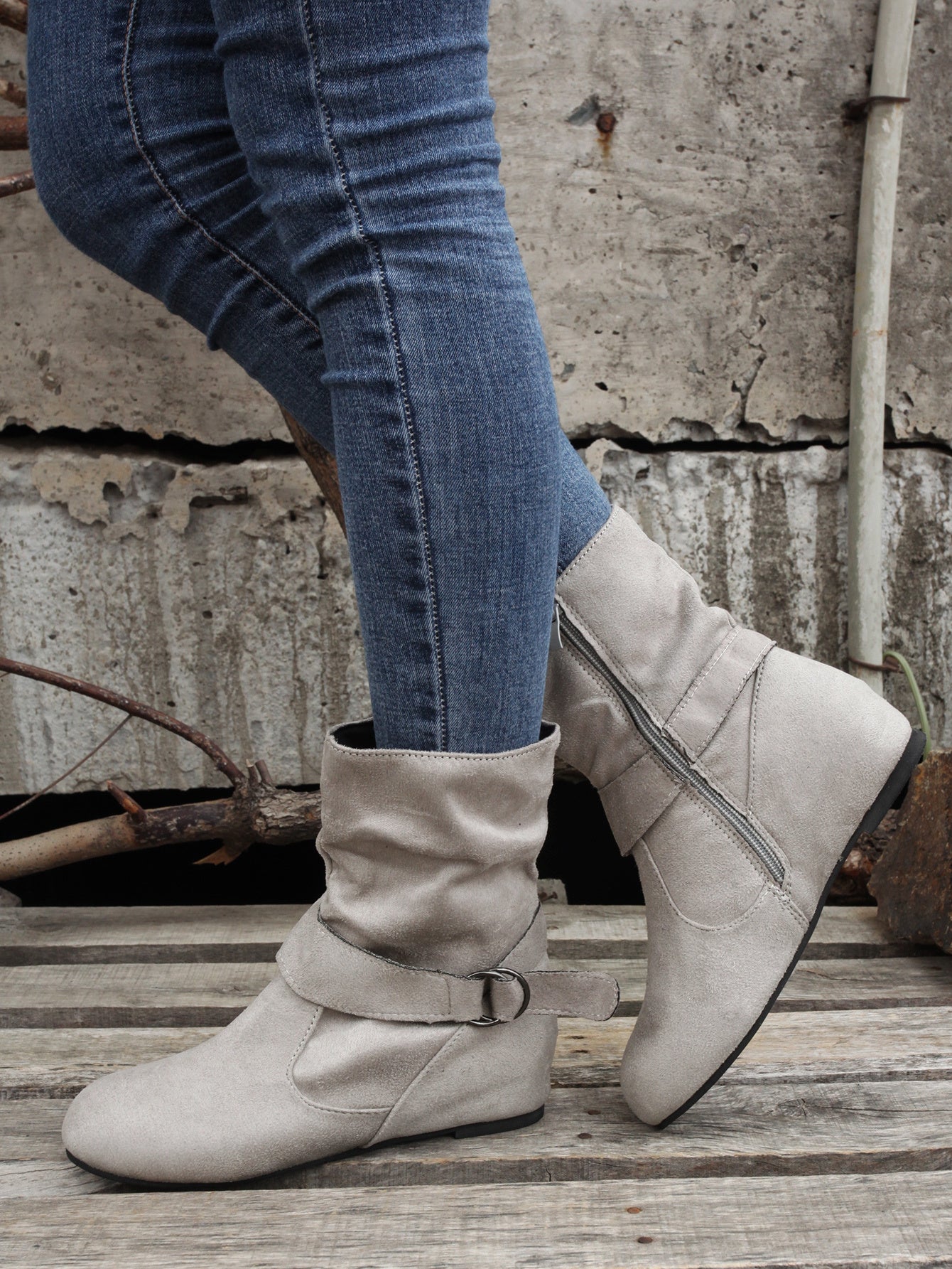 1.18inch Inner Height Increase Women's Short Boots with Flat Sole, Buckle Closure, Comfortable, Warm, and Lightweight, Women Shoes NovaCart