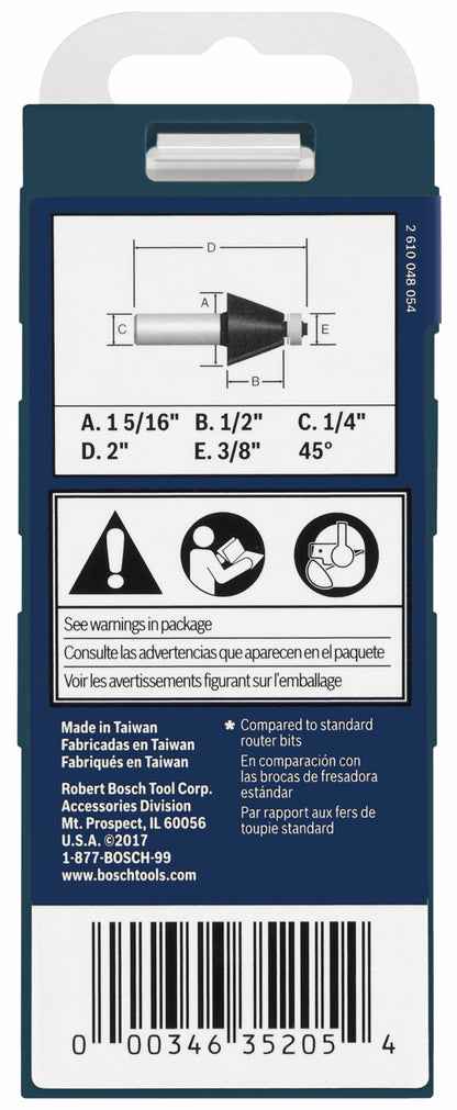 BOSCH 85298MC 1-5/16 In. x 45° Carbide-Tipped Chamfer Router Bit VM Hardware