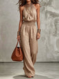 Women's Sleeveless Backless Lace-Up Halter Wide-Leg Jumpsuit FitiqueFit