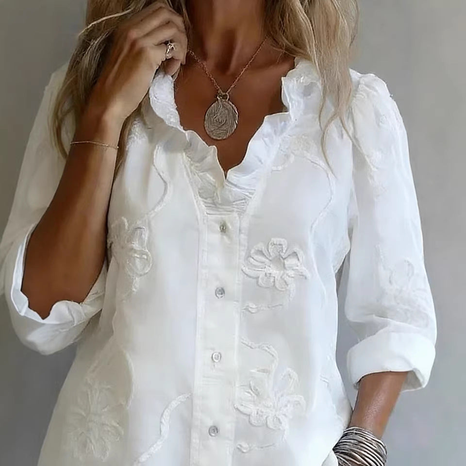 Women’s Lace Embroidered Cotton Linen Blouse FitiqueFit