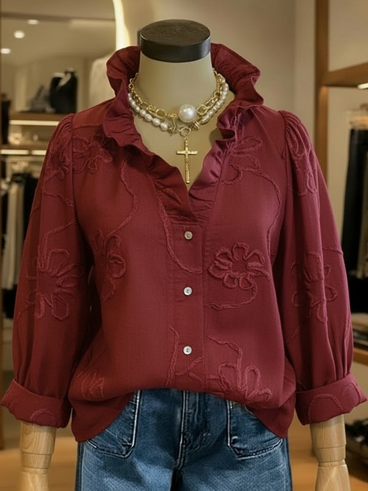 Women’s Lace Embroidered Cotton Linen Blouse FitiqueFit