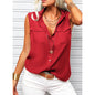 Women's Lapel Collar Sleeveless Top – Loose Fit, Pockets, Solid Color FitiqueFit