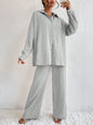 Women's Pleated Long Sleeve Lapel Two-Piece Set – Loose Top & Pants FitiqueFit
