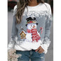 Snowman Printed Panel Loose Sweater – Casual Holiday Knit for Women FitiqueFit