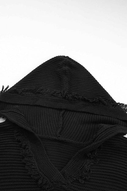 Solid Ribbed Drop Shoulder Hooded V-Neck Sweater Shop Style & More | Fresh Looks, Everyday Deals & Free Shipping