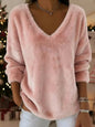 Women’s Plush V Neck Drop Shoulder Pullover Sweater FitiqueFit
