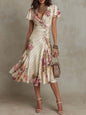 Ruffled Hem Maxi Dress – V-Neck Satin A-Line Color Block Dress FitiqueFit