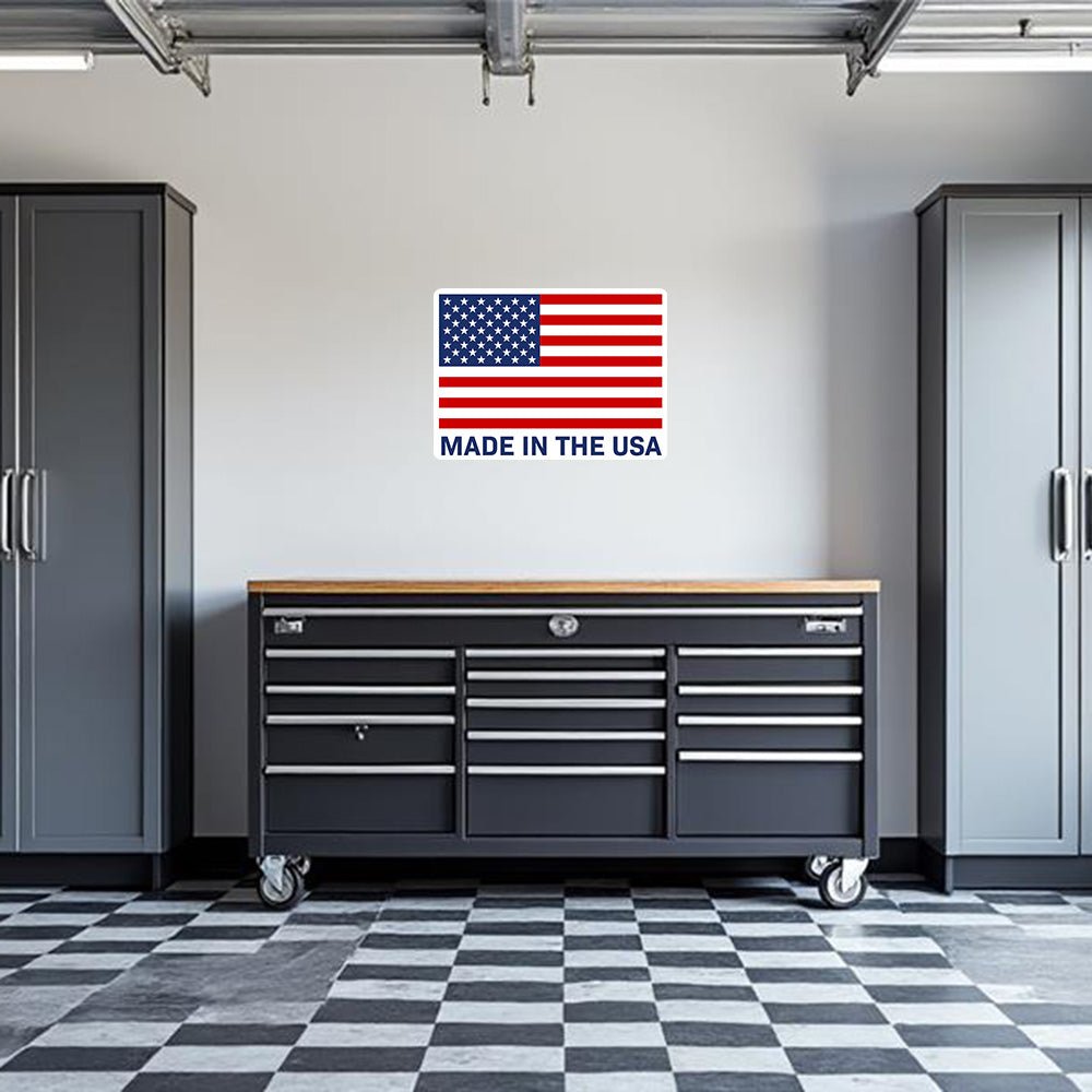 Made in the USA Flag Garage Wall Decal Armed American Supply