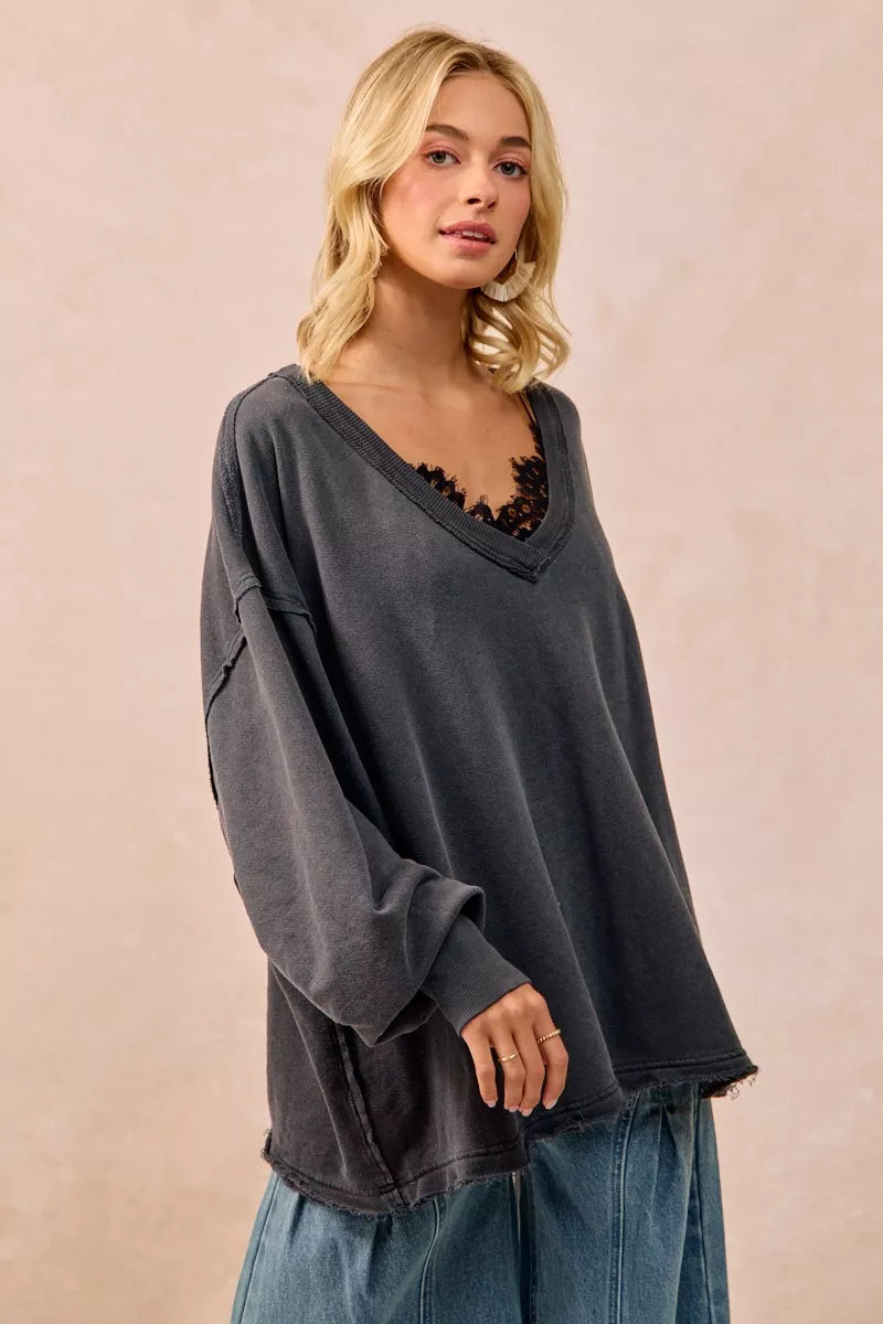 BiBi Mineral Washed French Terry Oversized Sweatshirt FitiqueFit