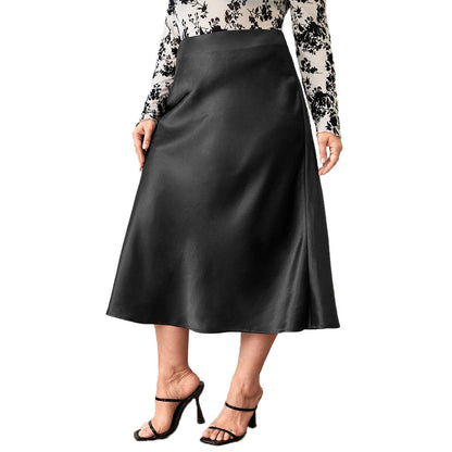 High Waist Zipper Large Hem Satin Temperament Skirt Grayceful LLC