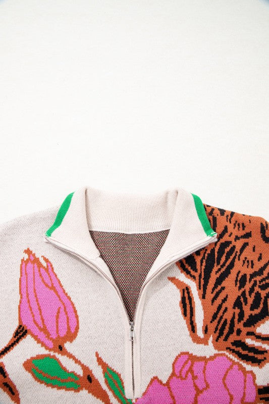 Floral Knit Quarter-Zip Long Sleeve Sweater Shop Style & More | Fresh Looks, Everyday Deals & Free Shipping