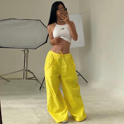 Women's High-Waist Lace-Up Straight-Leg Cargo Pants – Loose Fit FitiqueFit