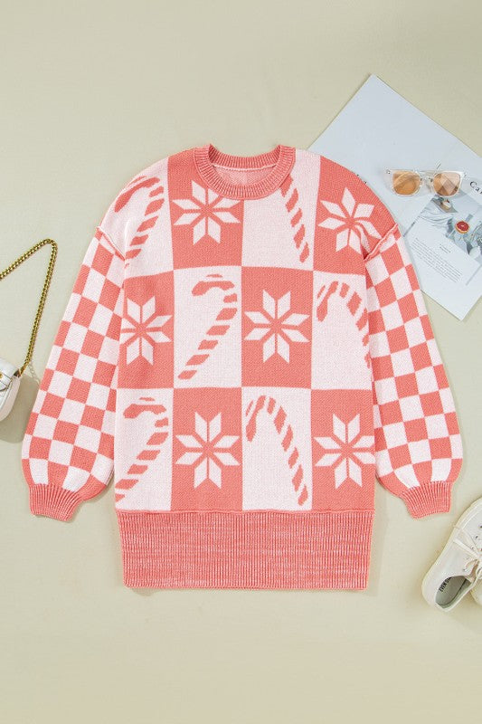 Christmas Candycane Snowflake Checker Sweater Shop Style & More | Fresh Looks, Everyday Deals & Free Shipping