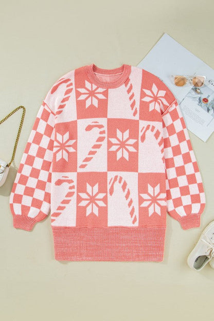 Christmas Candycane Snowflake Checker Sweater Shop Style & More | Fresh Looks, Everyday Deals & Free Shipping