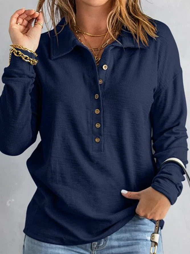 Women's Loose Fit Long Sleeve Knit Top – Button Detail, S–5XL FitiqueFit