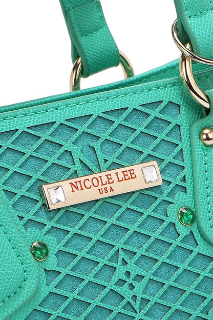 Nicole Lee USA Monogram Pattern Handbag with Rhinestones Decor New Era Fashion LLc
