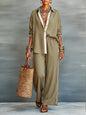 Contrast-Color Long-Sleeve Shirt & Pants Set – Two-Piece FitiqueFit
