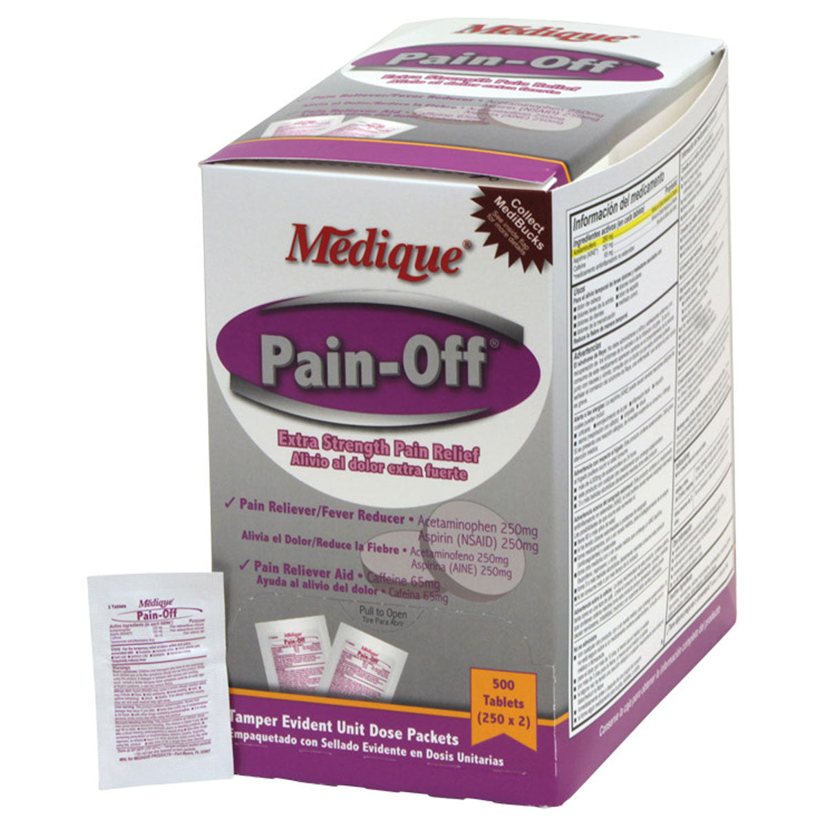 Pain-Off Extra-Strength Pain Relief, 500/Box quakekits.com