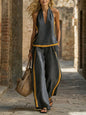 Women’s Contrast Color Sleeveless Vest and Wide-Leg Pants Set FitiqueFit