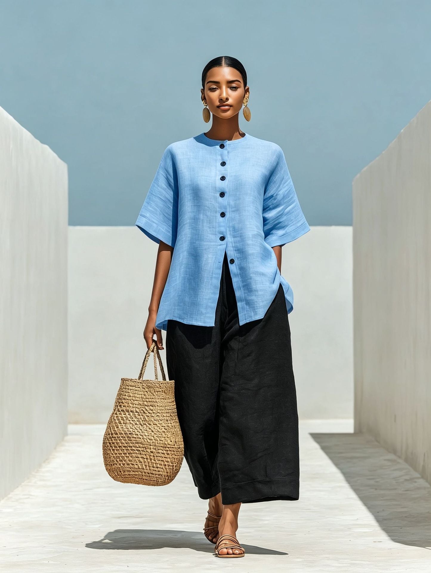 Linen Blend Cardigan Top & Cropped Wide-Leg Pants Set – 5 Colors S–3XL FitiqueFit