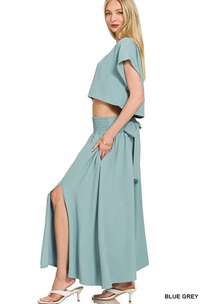 Zenana Heavy Woven Span Crop Tee & Skirt Set West2East Surf