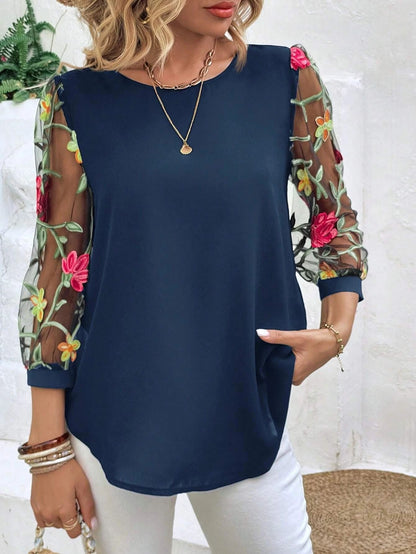 Women's Mesh Patchwork Three-Quarter Sleeve Top – Casual Chic FitiqueFit