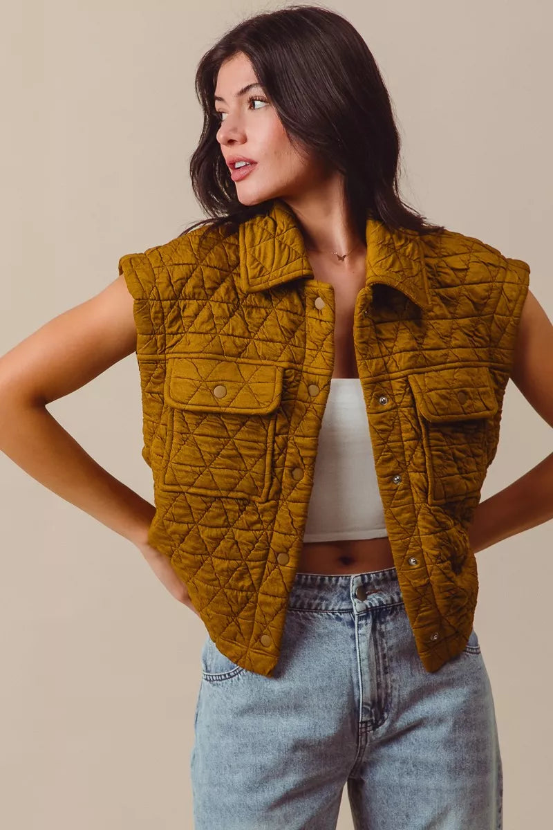 SO ME Triangle Quilting Stitch Button Up Knit Vest West2East Surf