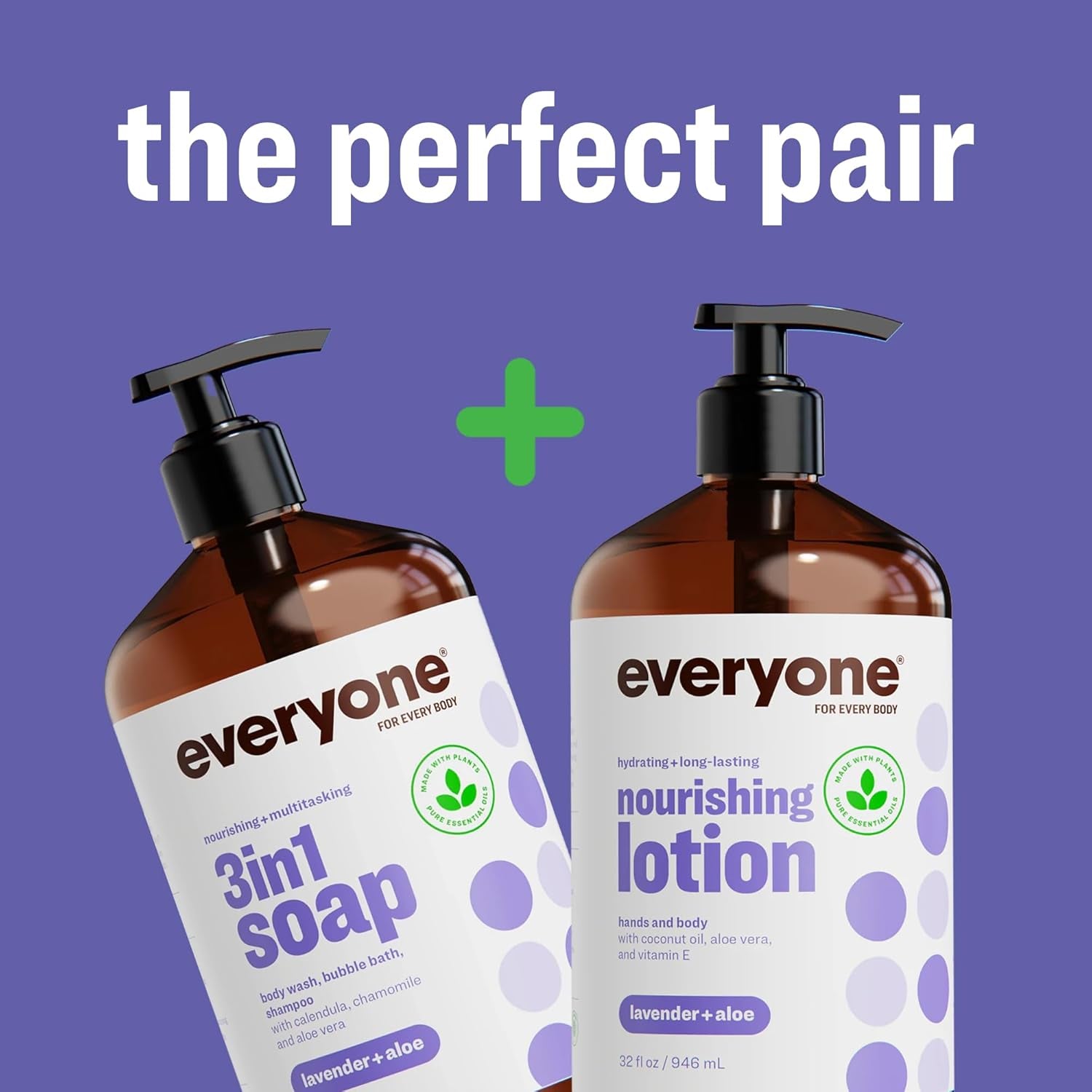 3-In-1 Soap, Body Wash, Bubble Bath, Shampoo, 32 Ounce (Pack of 2), Lavender and Aloe, Made with Essential Oils for Men and Women