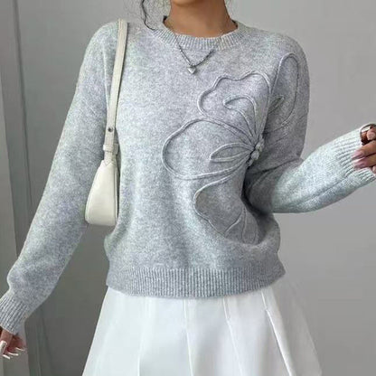 Women's Elegant Floral Sweater - Crew Neck Long Sleeve Casual Pullover FitiqueFit
