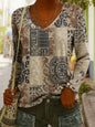 Women's Ethnic Print V-Neck Long-Sleeve Pullover Top FitiqueFit