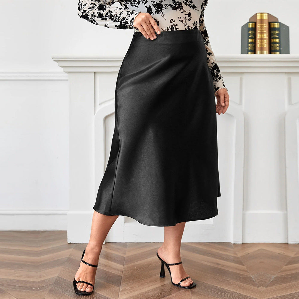 High Waist Zipper Large Hem Satin Temperament Skirt Grayceful LLC
