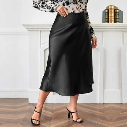 High Waist Zipper Large Hem Satin Temperament Skirt Grayceful LLC