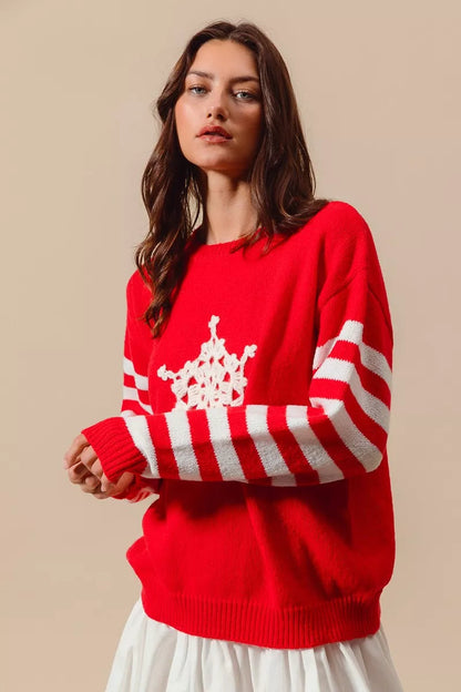 SO ME Christmas Snowflake Crochet Embellished Sweater West2East Surf