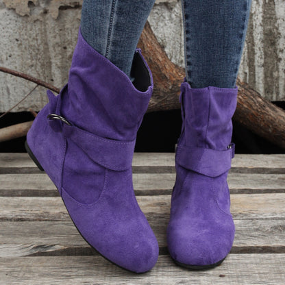 1.18inch Inner Height Increase Women's Short Boots with Flat Sole, Buckle Closure, Comfortable, Warm, and Lightweight, Women Shoes NovaCart