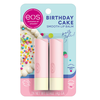 eos Natural Shea Lip Balm- Birthday Cake Dermatologist Recommended for Sensitive Skin All-Day Moisture Lip Care Products 0.14 Ounce (Pack of 2) New Era Fashion LLc