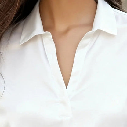 Women’s V‑Neck Business Casual Blouse – Relaxed Fit Long Sleeve Shirt FitiqueFit