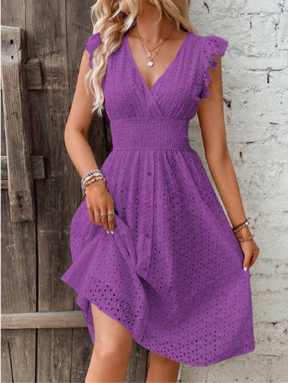 Waisted V-Neck Lace Midi Dress FitiqueFit