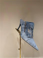 Women Pocket Denim Pointed Toe Heeled Ankle Boots Country in My Heart