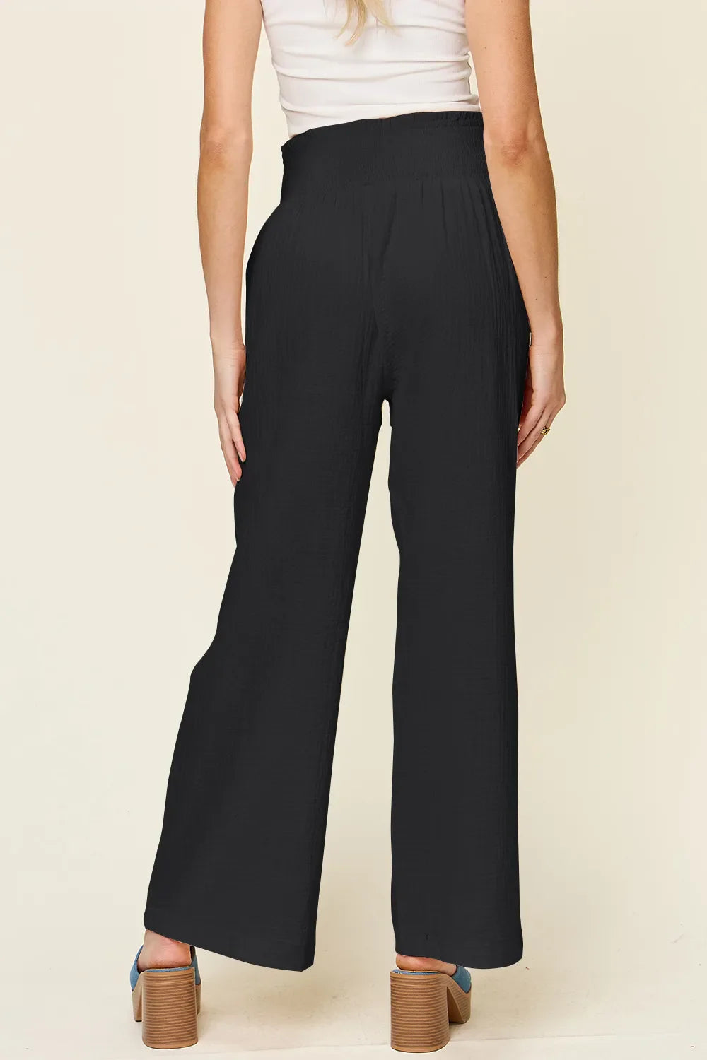 Double Take Full Size Texture Smocked Waist Wide Leg Pants New Era Fashion LLc