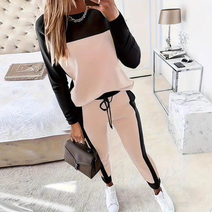 Women's Korean-Style Hoodie & Pants Two-Piece Set – Casual Patchwork FitiqueFit