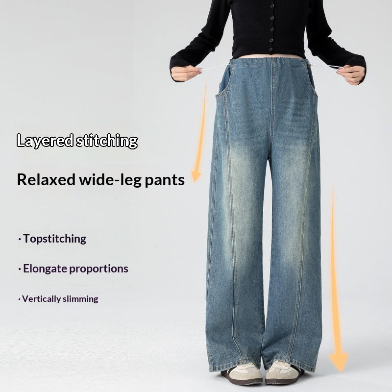 Retro Loose Straight-Leg High-Waist Floor-Length Wide-Leg Maternity Jeans FitiqueFit
