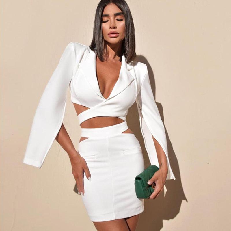 Chic White V-Neck Suit Set Country in My Heart