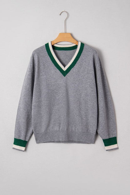 Varsity Stripe Contrast Trim V-Neck Sweater Shop Style & More | Fresh Looks, Everyday Deals & Free Shipping