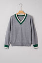 Varsity Stripe Contrast Trim V-Neck Sweater Shop Style & More | Fresh Looks, Everyday Deals & Free Shipping